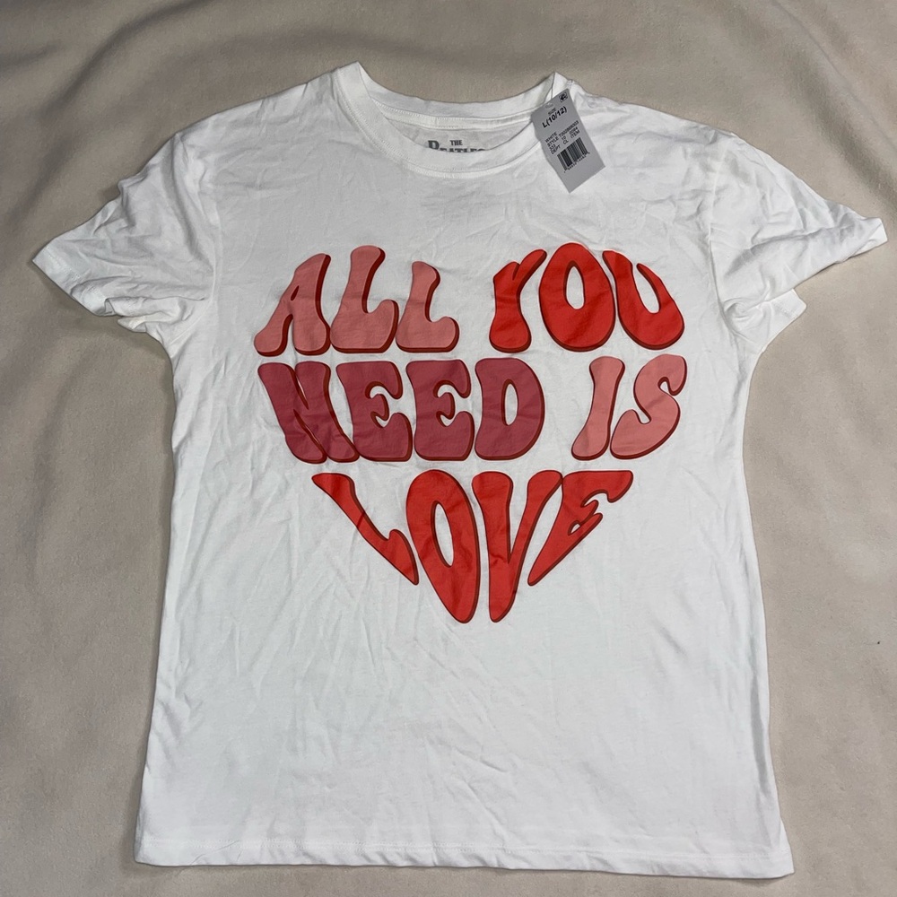 The Beatles White Tee with‎ Red and Pink Heart Design